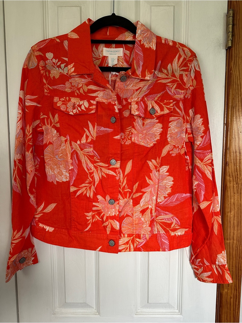 Cynthia Rowley Orange-Red Floral Jean Jacket